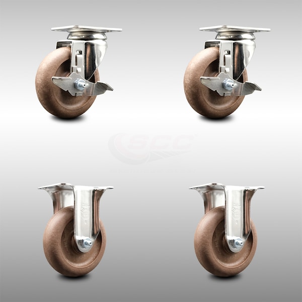 Service Caster 4 Inch 316SS High Temp Glass Filled Nylon Top Plate Caster Brake 2 Rigid, 2PK SCC-SS31620S414-GFNSHT-TLB-2-R-2 - main